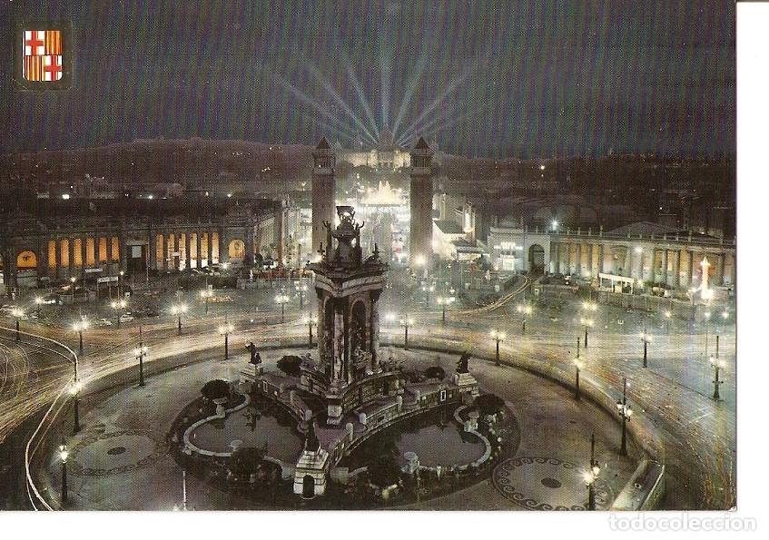 Cartoline: Postal 039886 : Barcelona. Plaza Espa&ntilde;a y entrada al Parque de Montjuich. Vista nocturna - Varios