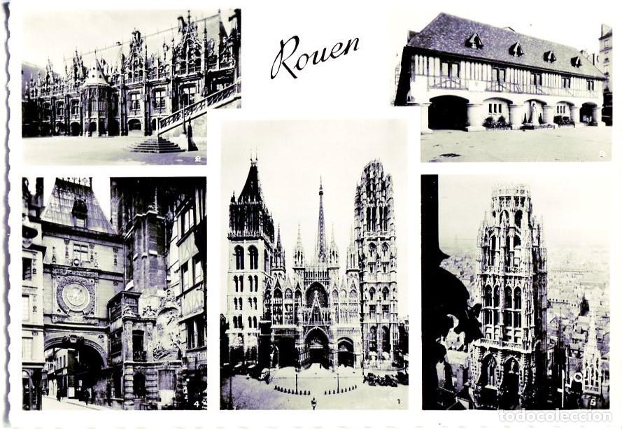 Postcards: Postal 16413: ROUEN - La Cathedrale le palais de Justice place du Vieux-Marche et la tour de Beurre