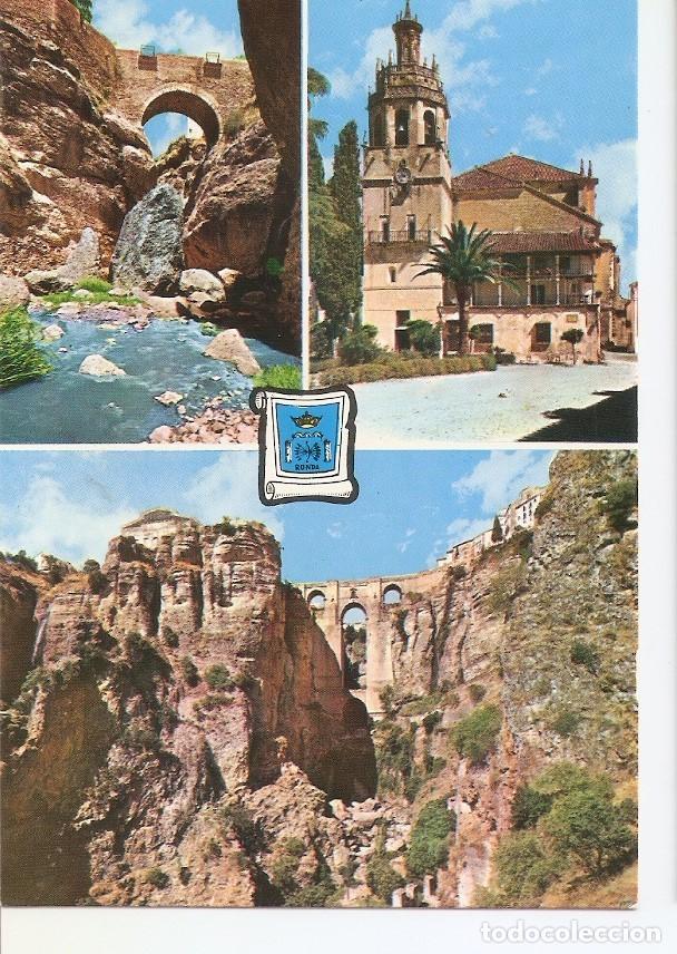 Postkarten: Postal 042538 : Ronda (Costa del Sol). Puente Arabe. Iglesia Catedral Sta. Ma; la Mayor. El Tajo - V