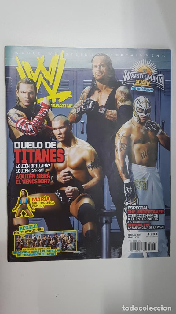 Postales: Revista lucha libre: WWE Magazine a&ntilde;o I num 02, abril 2008 . Poster desplegable con todas las estrel