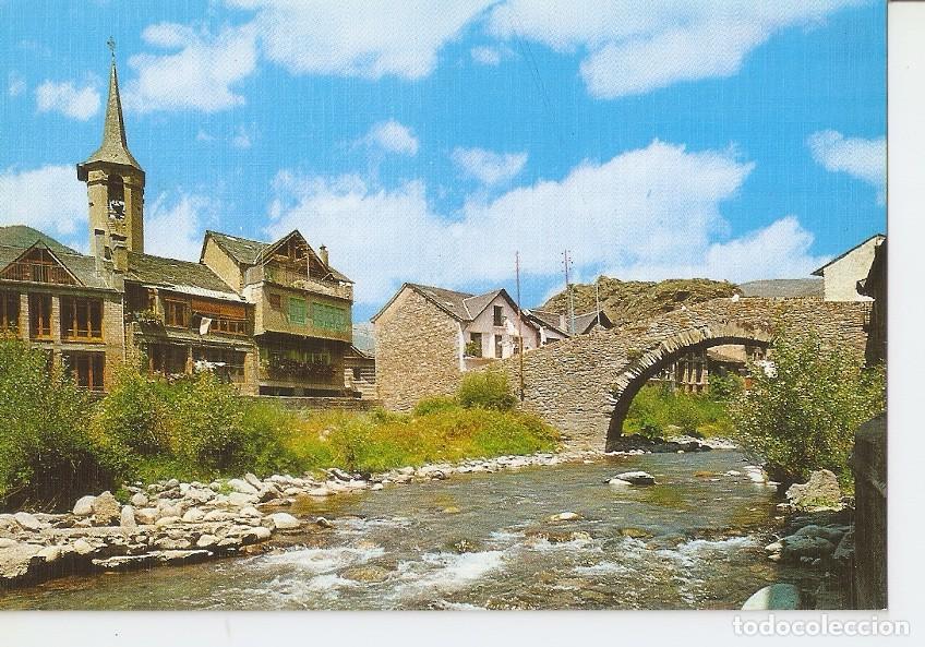 Postais: Postal 045155 : Esterri de Aneu. Vista parcial y Pte. Romanico sobre el rio Noguera Pallaresa - Vari
