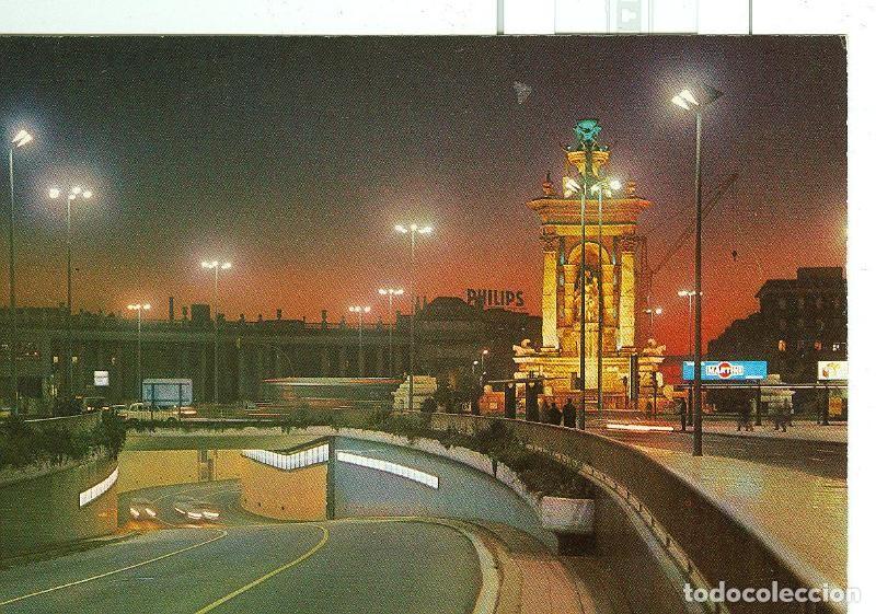 Postkarten: Postal 6395 : Vista nocturna de la Plaza de Espa&ntilde;a, Barcelona - Varios