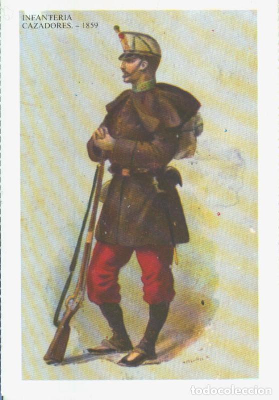 Postales: Postal 014563: Uniformes militares siglos XIX-XX: Infanteria cazadores 1859 - Varios