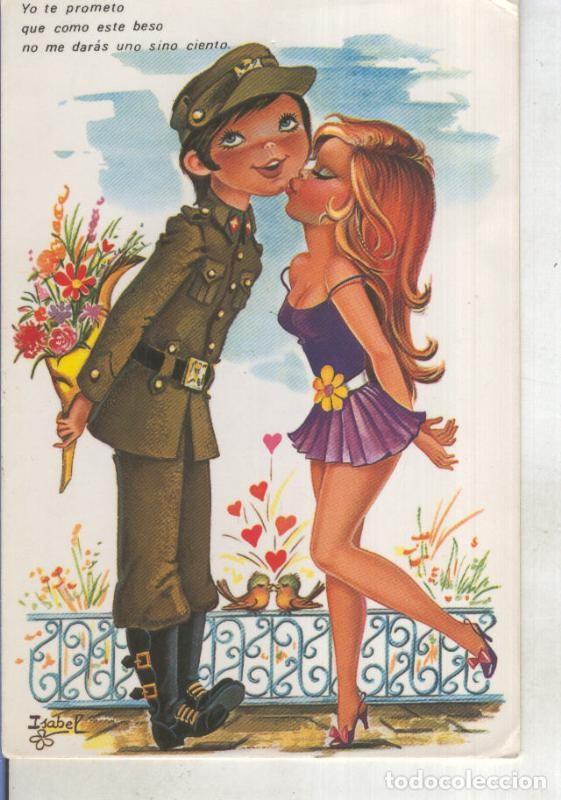 Cartoline: Postal 015243: Besando al novio milico, ilustracion de Isabel - Varios