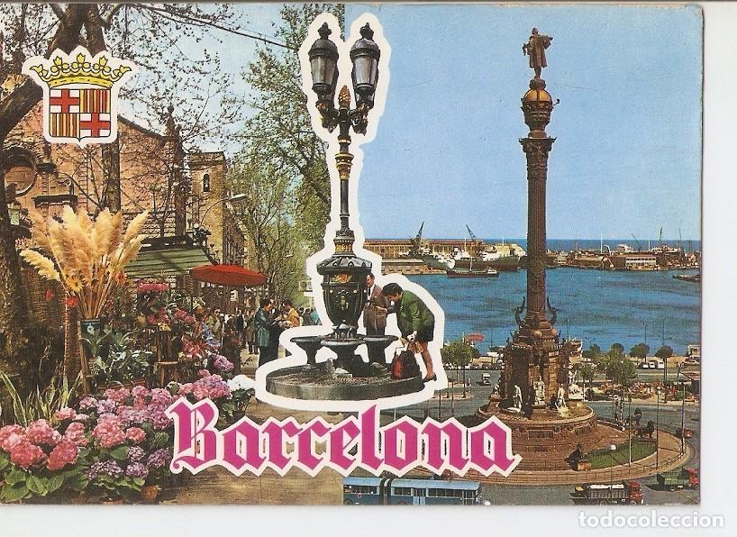 Postcards: Postal 023263 : Ramblas, Monumento a Colon y Fuente de Canaletas, Barcelona - Varios