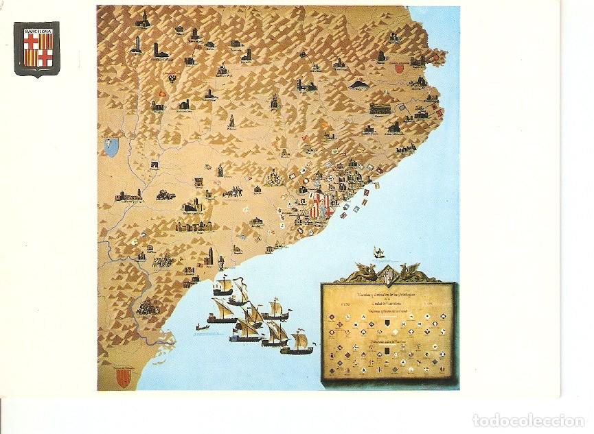 Cartoline: Postal 030457 : Museo de Historia de la Ciudad. Barcelona. Mapa de Catalu&ntilde;a con las Baronias y Feudo