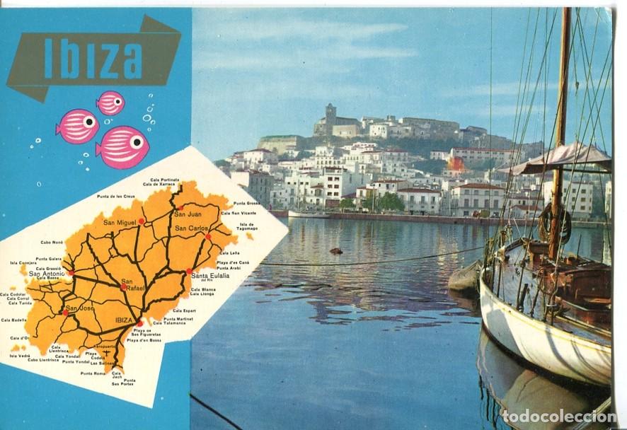 Postkarten: Postal 016821: IBIZA Baleares - Vista desde el puerto y mapa de la Isla - Varios