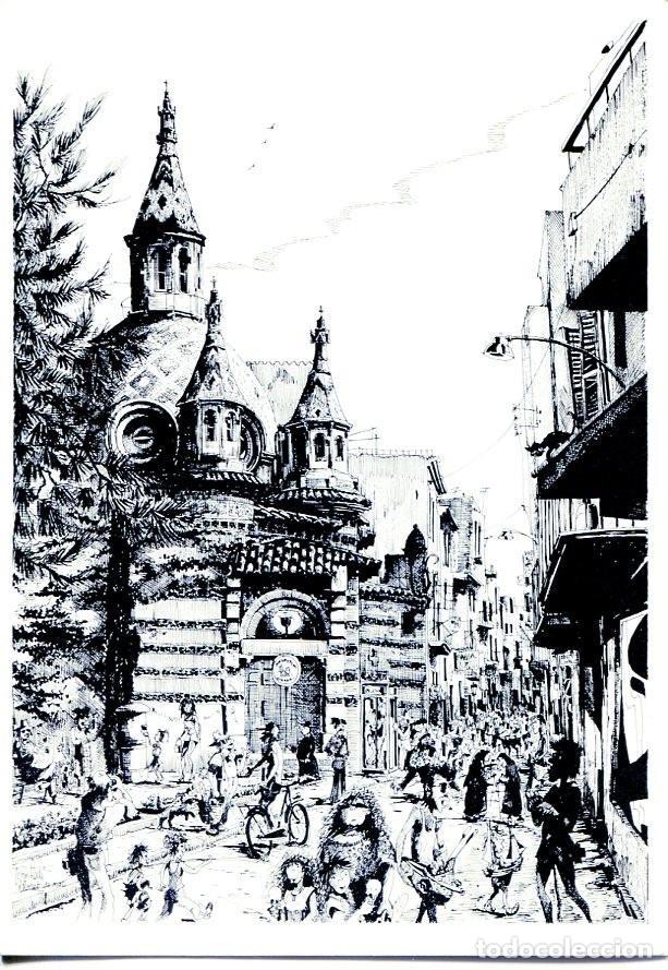 Postkarten: Postal 16455: LLORET Costa Brava - Pintura de la IGLESIA de LLORET de MAR hecha por JOHN LODI - Vari