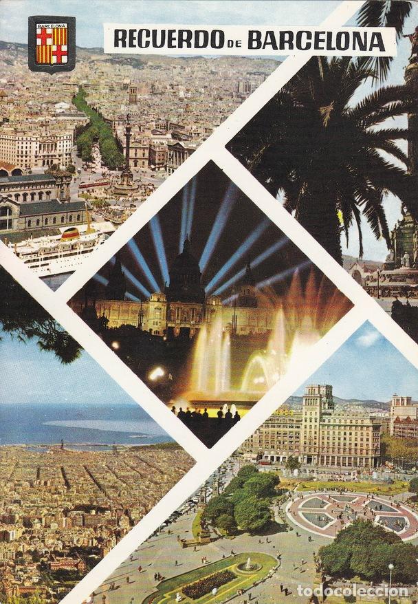 Postales: Postal 60200: Puerto Colon Montjuic Vista gral. Pza. Catalu&ntilde;a(Barcelona). - Varios