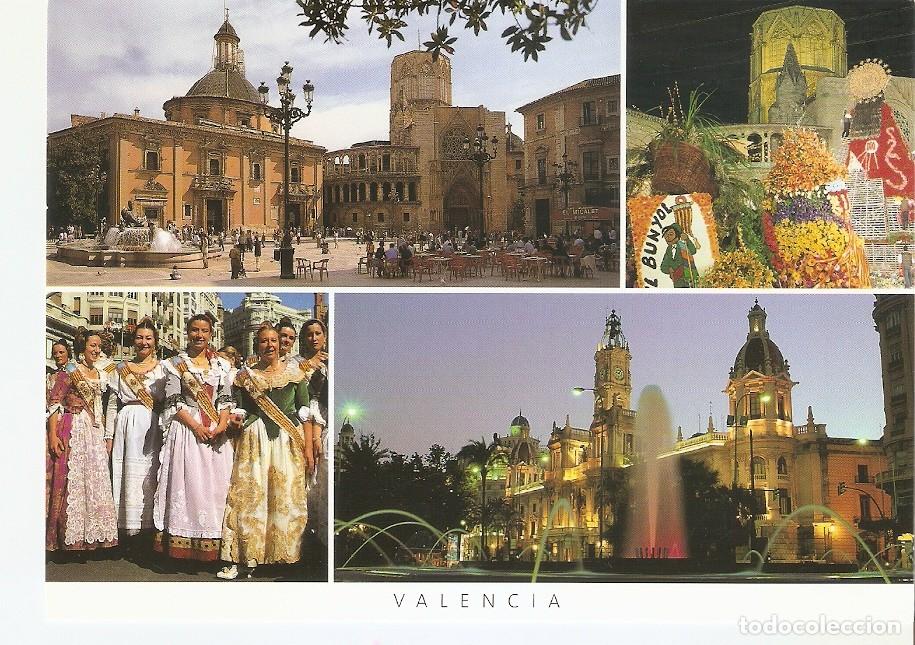 Cartoline: Postal 044215 : Valencia. Pla&ccedil;a de la Verge falles y falleres i pla&ccedil;a de lajuntament - Varios