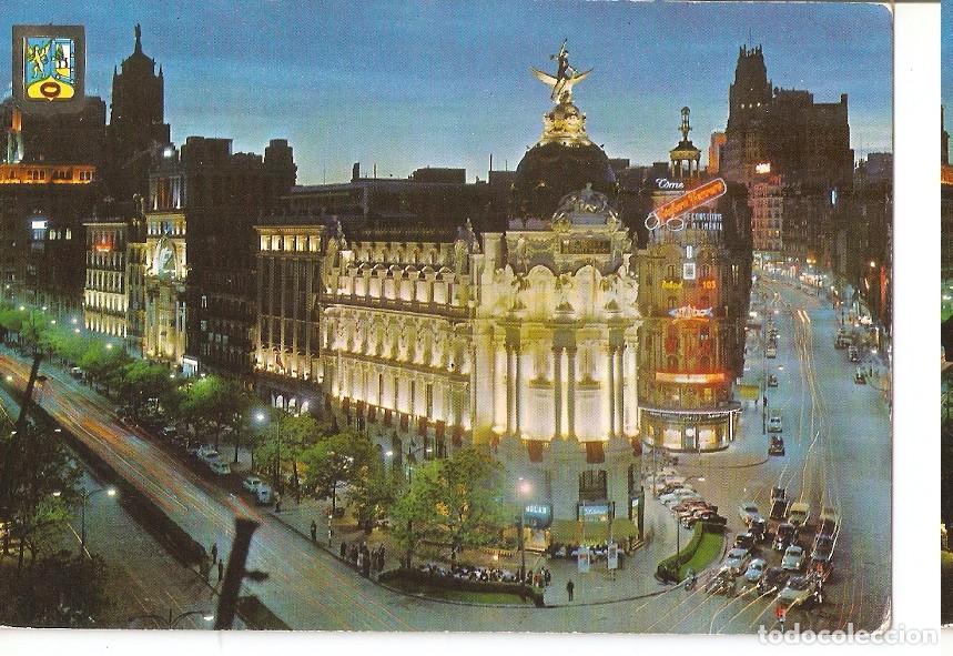 Postais: Postal 044729 : Madrid. Edificio Fenix calle de Alcala y Avenida Jose Antonio. Vista nocturna - Vari