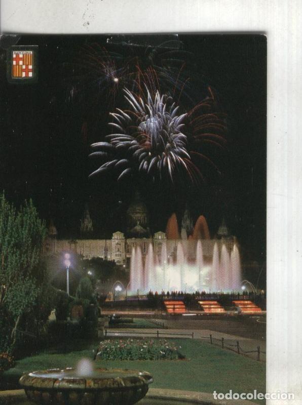 Postcards: Postal 002375: Vista noctura de la fuente de Montjuich en Barcelona - Varios
