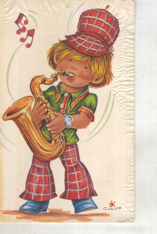 Postales: Postal 015063: Tocando el saxofon, ilustracion de Chup - Varios