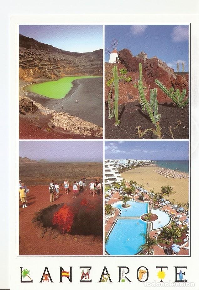 Postkarten: Postal 044290 : Lanzarote. El Golfo Jardin de Cactus Monta&ntilde;a de fuego y Puerto del Carmen - Varios