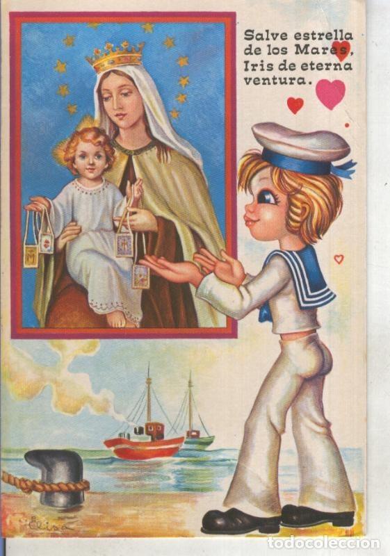 Postais: Postal 015253: Marinero rezando a la virgen del Mar, ilustracion de Elisa - Varios