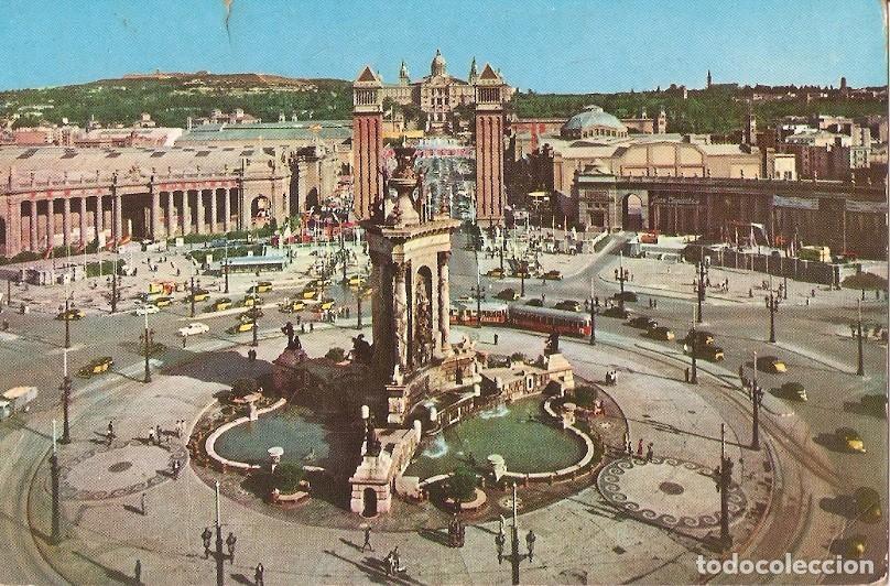 Postales: Postal 023879 : Plaza de Espa&ntilde;a y entrada de la feria Internacional de Muestras. Barcelona - Varios