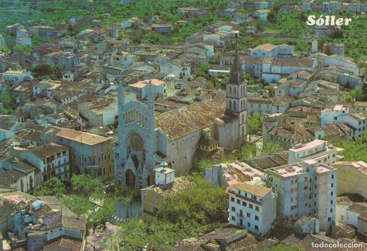 Postales: Postal 61264 : Mallorca (Baleares) Espa&ntilde;a. Soller. Vista aerea. En primer termino la Iglesia Parroqu