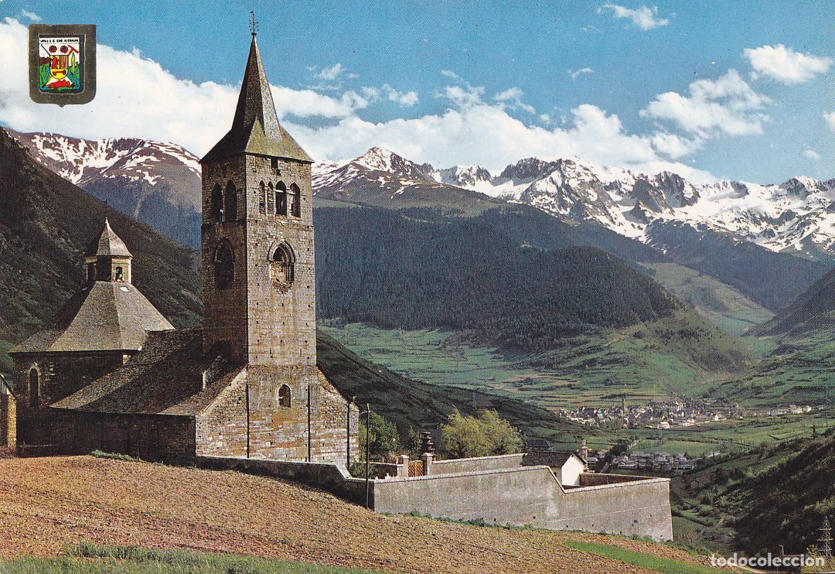 Postais: Postal 61528 : Pirineu Catala (Lleida). Vall d Aran. Esglesia de Vilac i al fons Viella - Varios