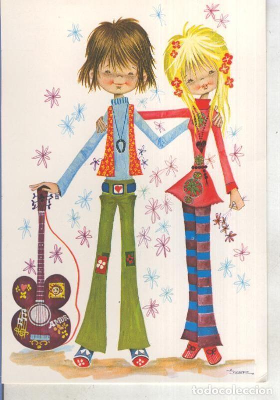 Postcards: Postal 015263: Pareja de Hipies, ilustracion de Josep - Varios