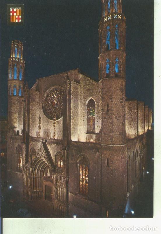 Postales: Postal 014720: Vista nocturna de la Iglesia de Santa Maria del Mar en Barcelona - Varios