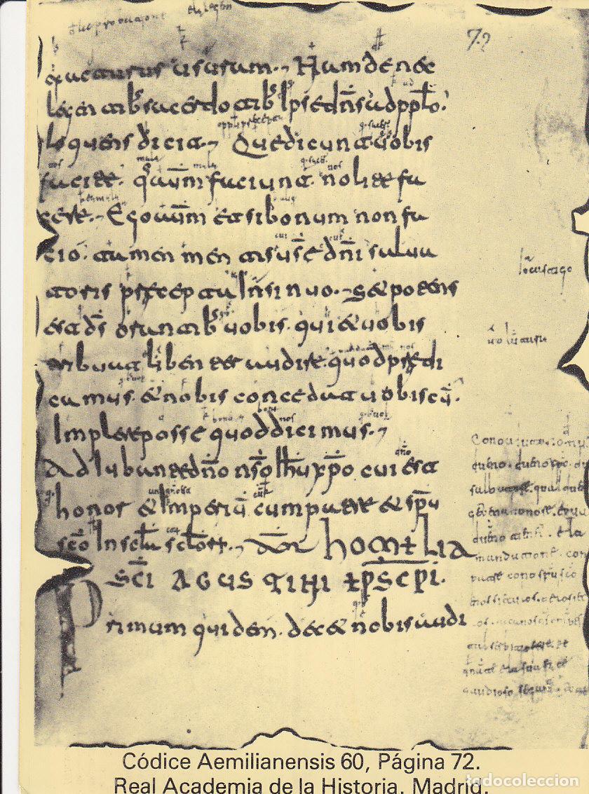 Postais: Postal 61840 : Codice Aemilianensis. Real Academia de la Historia. Madrid. Primeras frases en lengua