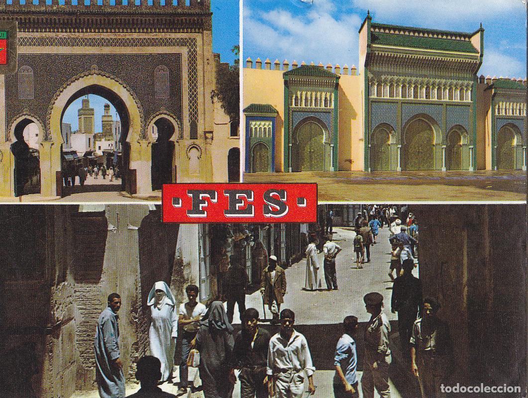 Postkarten: Postal 61994 : Fes. Puertas del Palacio Real - Puerta de Boujeloud - Una calle de la Medina - Varios