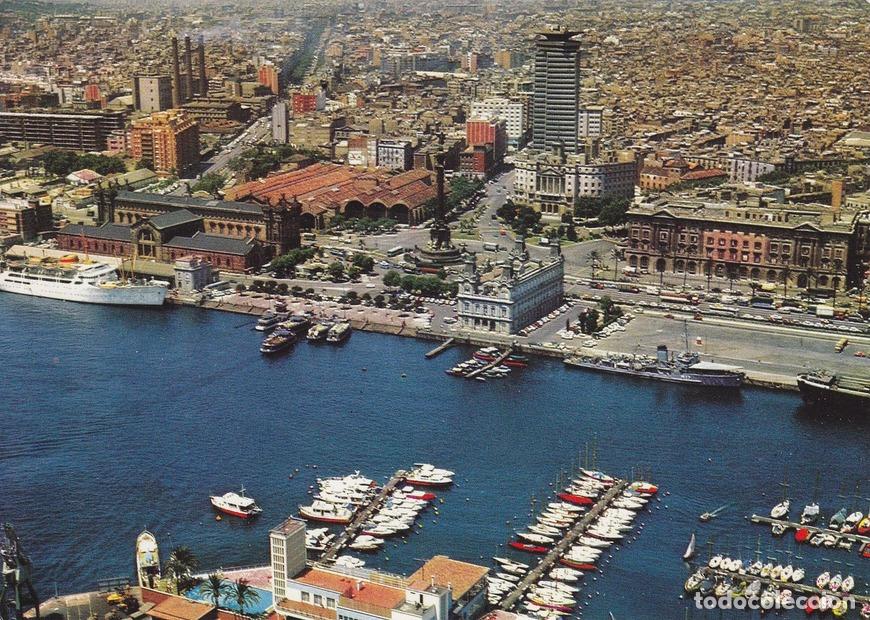 Postais: Postal 60124: Puerto y puerta de la paz. Vista aerea (Barcelona) - Varios