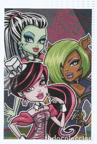 Cartes Postales: Photocards: MONSTER HIGH, Numero 074: Frankie Stein, Clawdeen Wolf y Darculaura (Panini 2011) - Matt