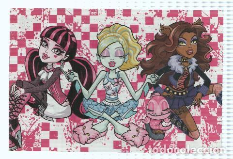 Postales: Photocards: MONSTER HIGH, Numero 077: Clawdeen Wolf, Darculaura y Lagoona Blue (Panini 2011) - Matte