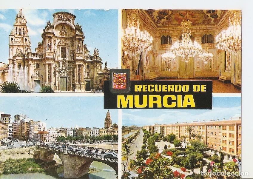 Postais: Postal 042814 : Murcia. Fachada Catedral-Casino. Sala del Baile. Puente viejo-Jardines de Vistabella