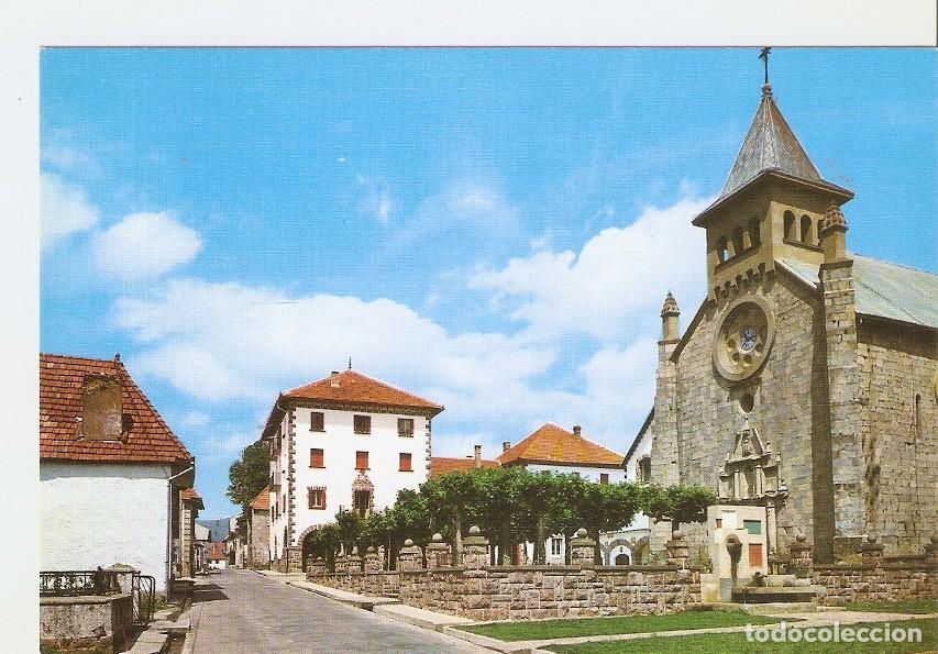 Postales: Postal 042850 : Burguete (Navarra). Iglesia Parroquial y Ayuntamiento. Carretera de Francia - Varios