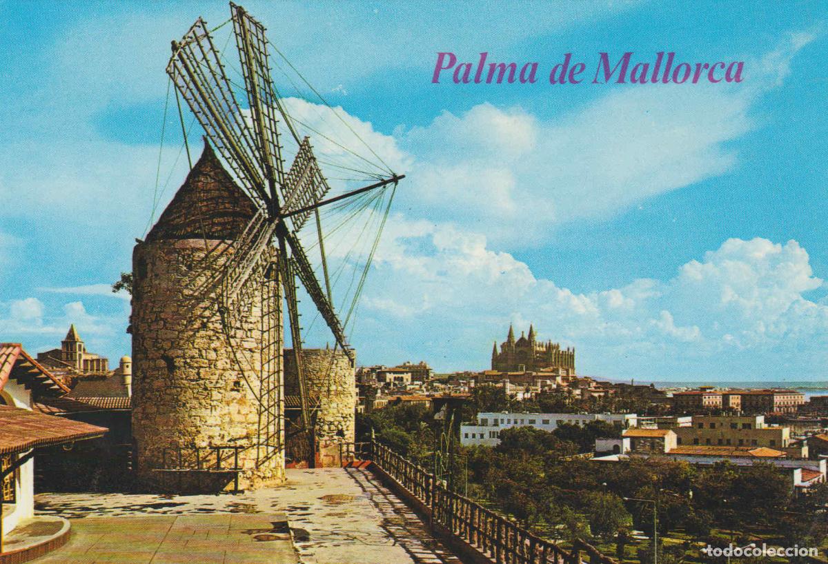 Postais: POSTAL 62876 : Palma de Mallorca. El Molino al fondo la Catedral . Espa&ntilde;a - Varios