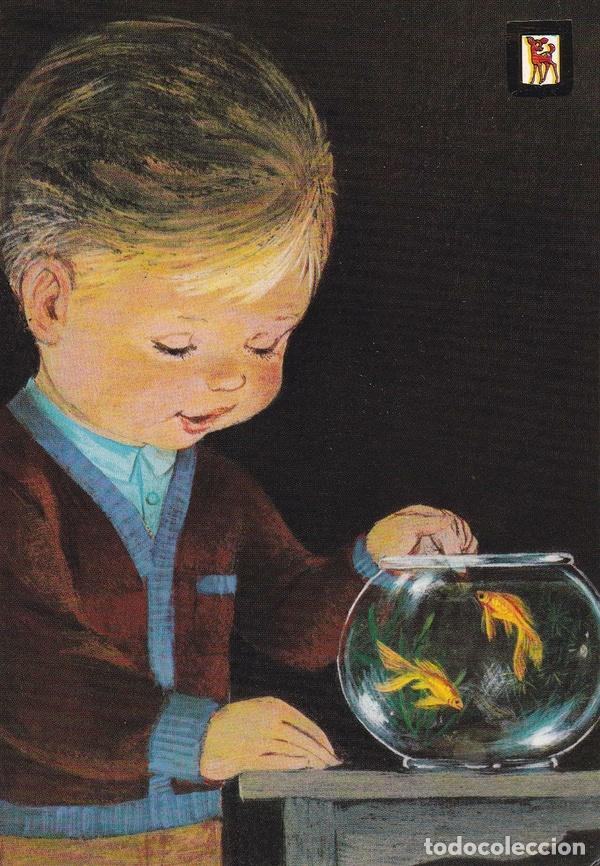 Postales: POSTAL B10662: ILUSTRACION NI&Ntilde;O Y PECERA. SERIE L. - Varios