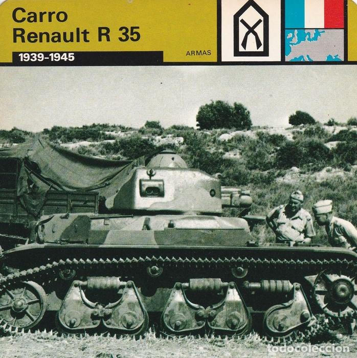 Postais: FICHA ARMAS: CARRO RENAULT R 35. 1939-1945 - Varios
