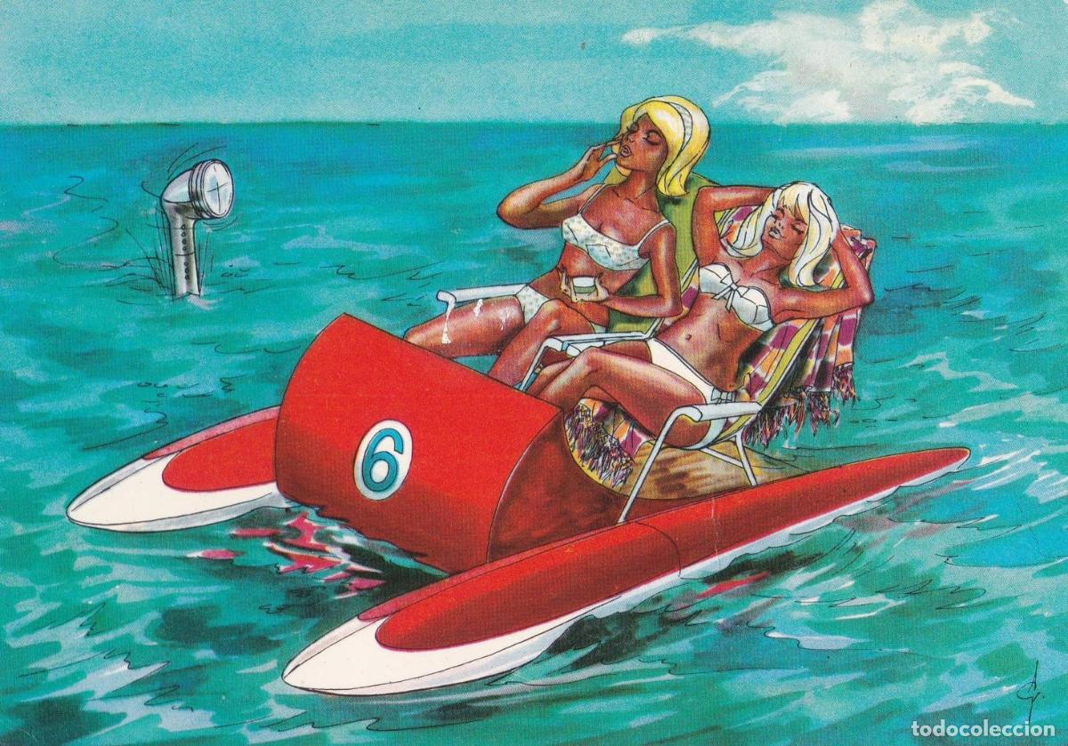 Postales: POSTAL B12432: ILUSTRACION MUJERES TOMANDO EL SOL