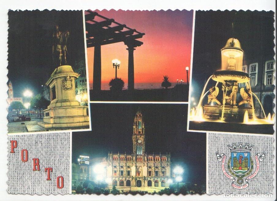 Postales: Postal JC033: Porto - Monumento a D. Pedro IV, Pra&ccedil;a de Liberdale e Avenida dos Aliados. Vista noctu