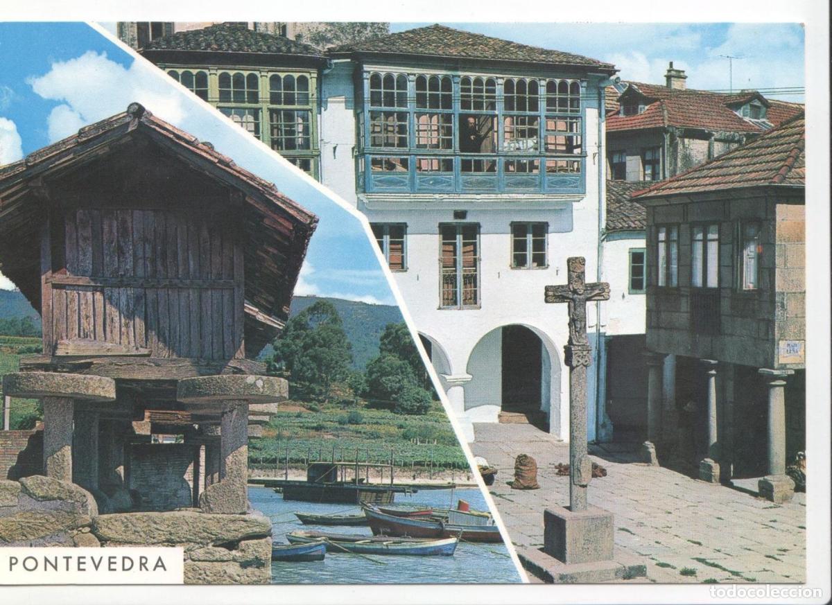 Postkarten: Postal JC0119: Pontevedra. Horreo tipico y Plaza de la Le&ntilde;a - Varios