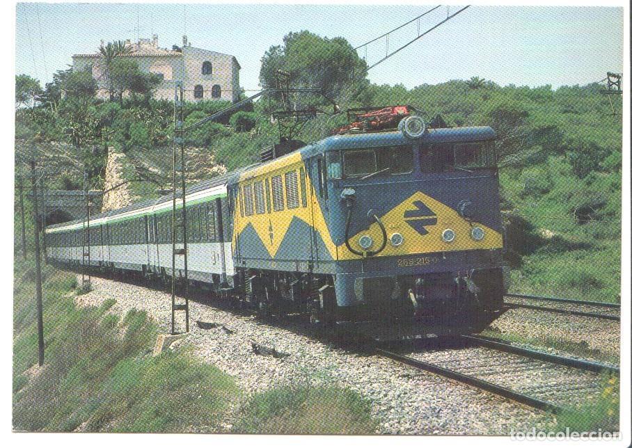 Postales: Postal JC0283: Renfe, locomotora electrica 269-215-0 con tren Corail (SNCF) cerca de Vilanova i la G