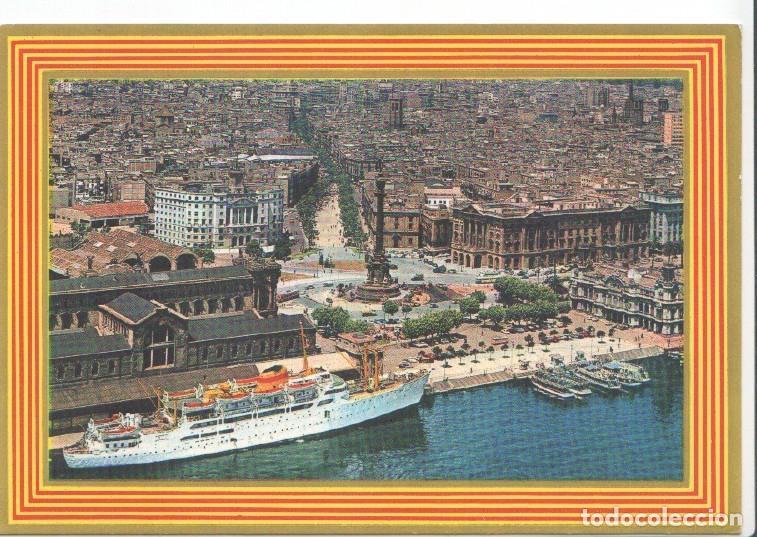 Cartoline: Postal JC0364: Barcelona. Vista parcial. Monumeto a Colon, puerto - Varios