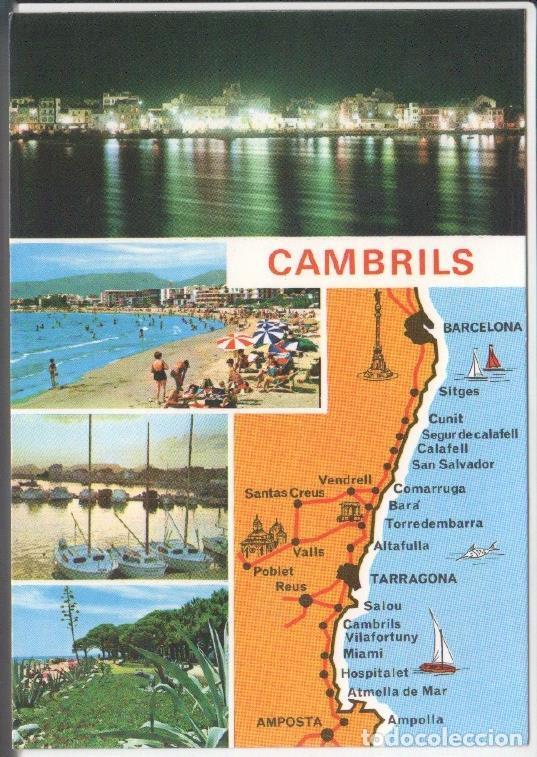 Postkarten: Postal JC0960: Costa Dorada. Cambrils. Diversos aspectos de la villa (mapa, vista del puerto, de la