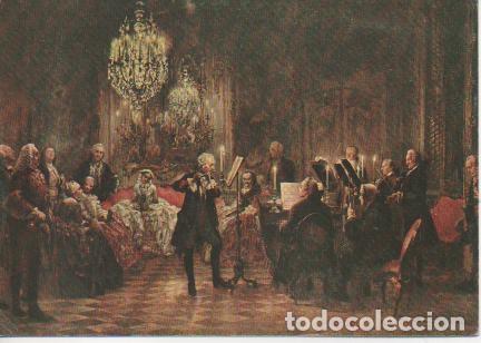 Cartoline: Postal E02534: Das Fl&ouml;tenkonzert, Adolph von Menzel, Schloss Charlottenburg, Berlin - Varios