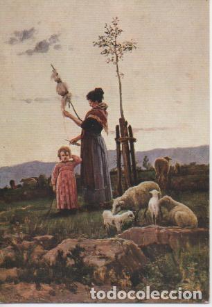 Postales: Postal E02752: Contraluz con Hilandera, Joaquim Vayreda, Museo Nacional d' Art de Catalunya - Varios