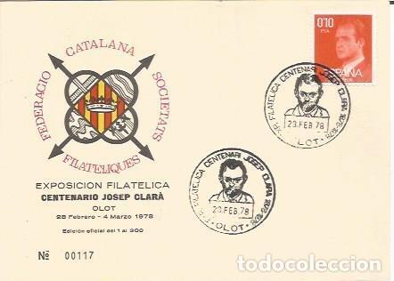 Postkarten: TARJETA FILATELICA 0079: Exposicion Filatelica. Centenario Josep Clara. Olot. Numero de serie: 00117