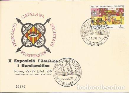 Cartoline: TARJETA FILATELICA 0114: X Exposicion Filatelica i Numismatica. Blanes. Numero de serie: 00130 - NUL