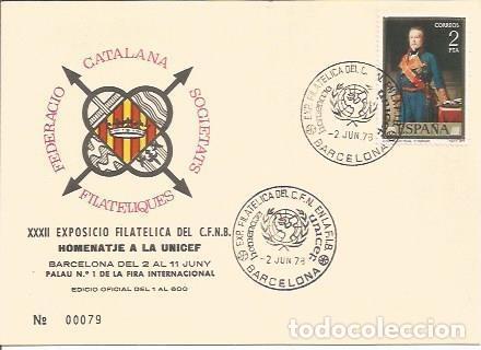 Postkarten: TARJETA FILATELICA 0090: XXXII Exposicio Filatelica del CFNB. Homenatge a la UNICEF. Barcelona. Nume