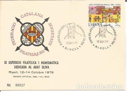 Postais: TARJETA FILATELICA 0040: IX Exposicio Filatelica i Numismatica dedicada al Abat Oliva. Ripoll. Numer