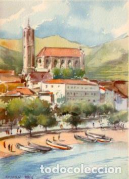 Cartoline: POSTAL PV02460: Iglesia Parroquial y playa de Portbou por Ramon Reig