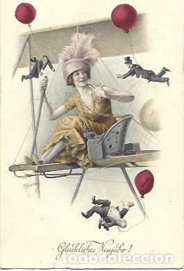 Cartoline: POSTAL A2848: Felicitacion con caricatura de mujer - NULL