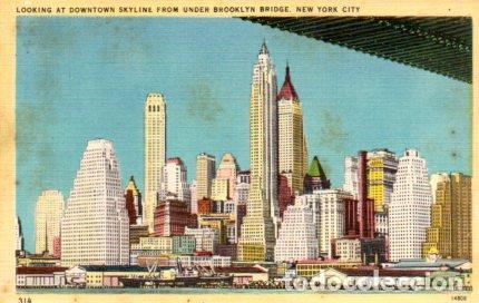 Postais: POSTAL PV03988: Downtown skyline from Brooklyn Bridge, New York - NULL