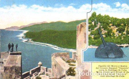 Postales: POSTAL PV04295: Santiago de Cuba, Castillo del Morro y resto crucero espa&ntilde;ol